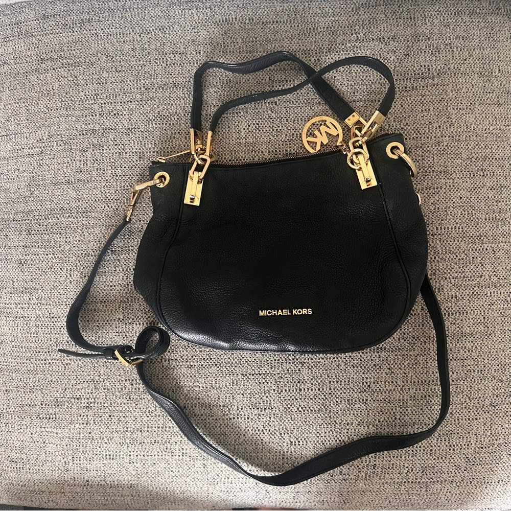 Michael Kors Black Shoulder Bag with Gold Accents